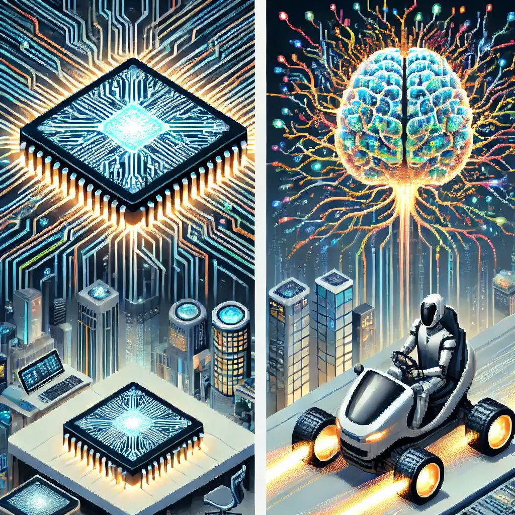 Pixel art of a futuristic wearable health device with a glowing, brain-like neuromorphic chip. Spiking neural activity visualized with electric green pulses and a cool tech-blue background.